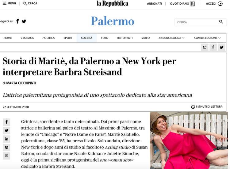 LA REPUBBLICA.it Storia di Maritè, Da Palermo a New York per interpretare la Streisand